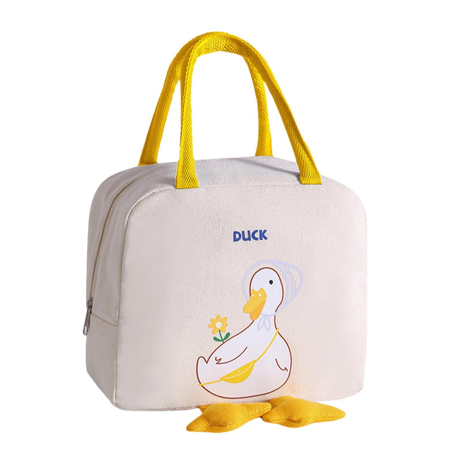 Insulated Lunch Bag, Cute Duck Lunch Box for Men Women, Beige