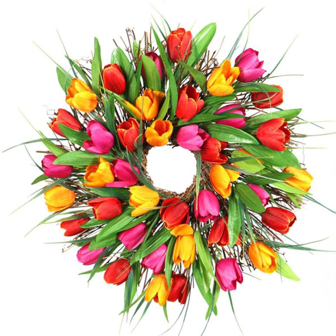 Ghirlanda di fiori di simulazione ghirlanda di tulipani artificiali con primaverile per porta d'ingresso stile 40 cm1