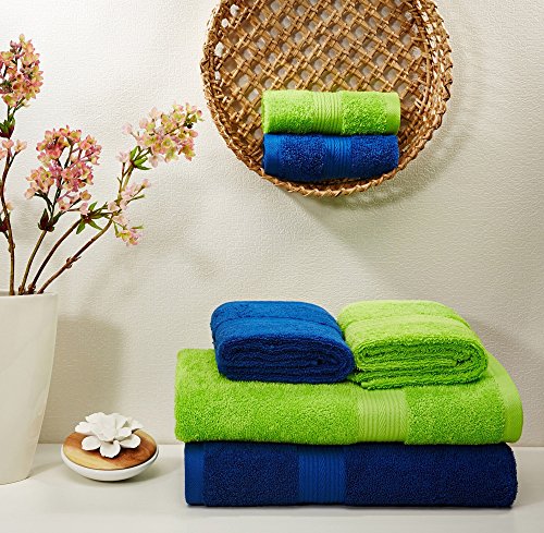 Image of Amazon Brand - Solimo 100% Cotton 6 Piece Towel Set, 500 GSM (Iris Blue and Spring Green)
