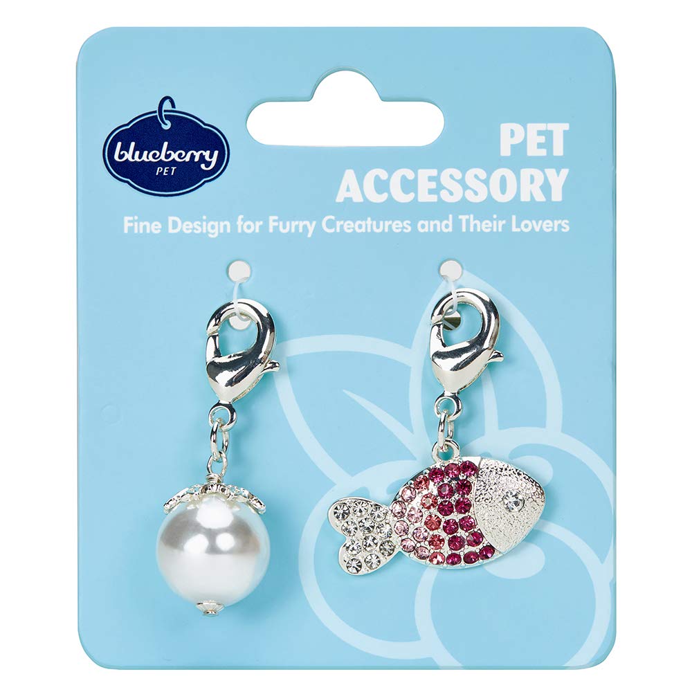 Blueberry Pet Cat Accessory Set of Pearl and Crystal Fish, Pack of 2 Accessories for Cats & Dogs