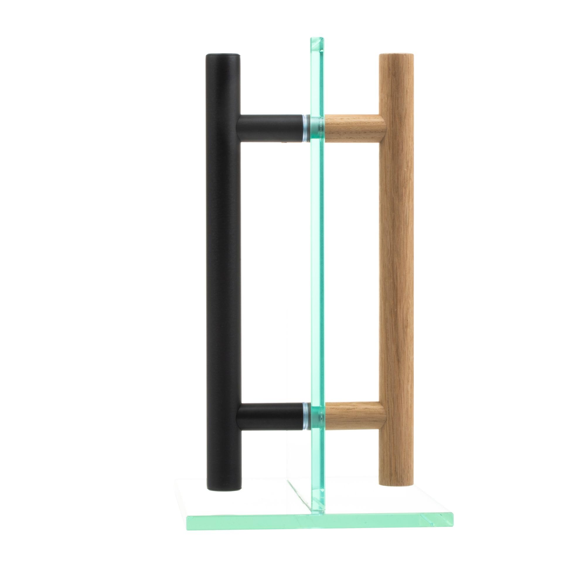 MLS Tirador para Puertas de Sauna y Spa, Par de manillas con Tacto Agradable, Manija de Aluminio y Madera, para Puertas Interiores de Vidrio y Madera, Longitud 250 mm, 150 mm entre Orificios, Negro