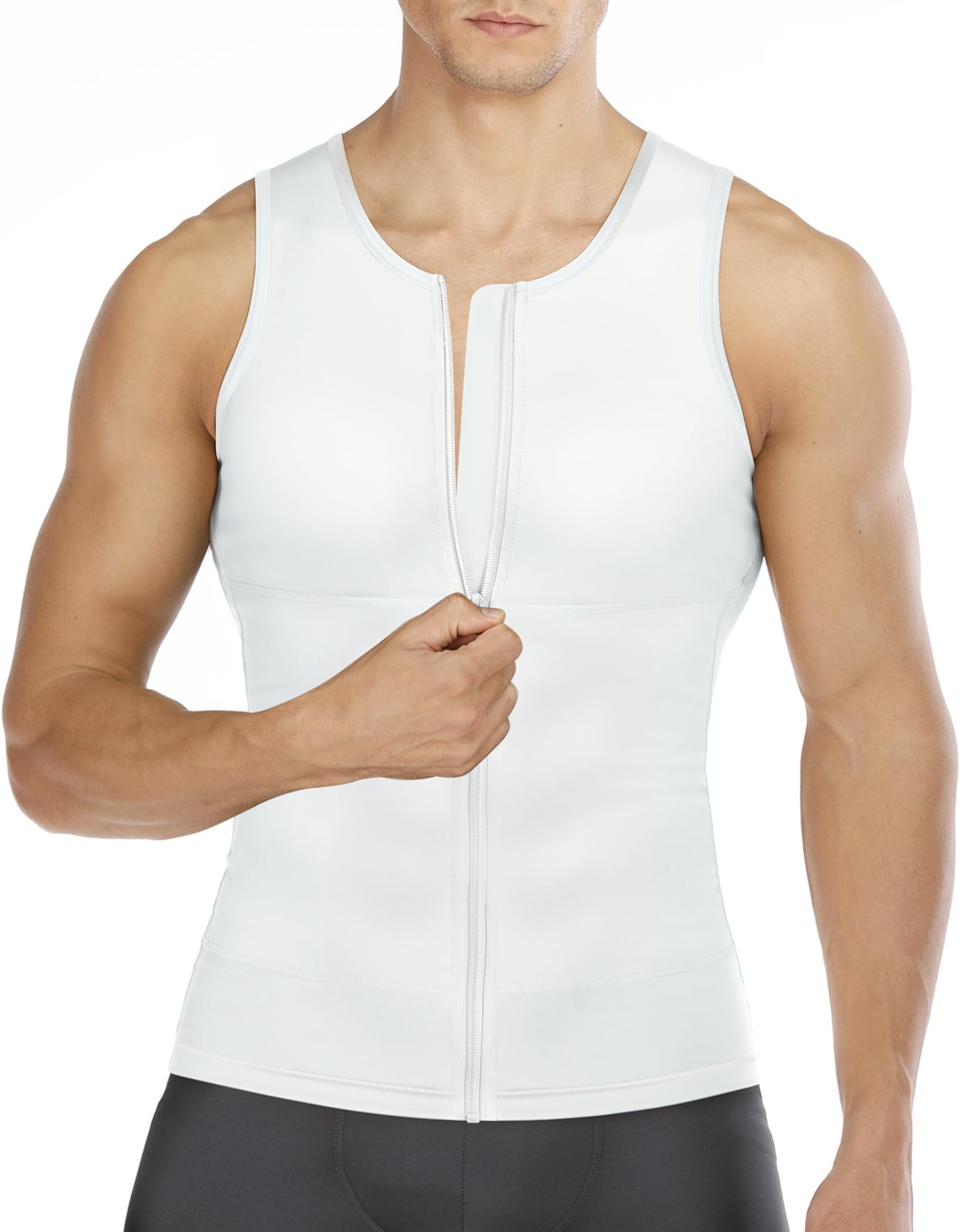 Compression Shirts for Men Undershirts Slimming Body Shaper Waist Trainer Tank Top Vest with Zipper