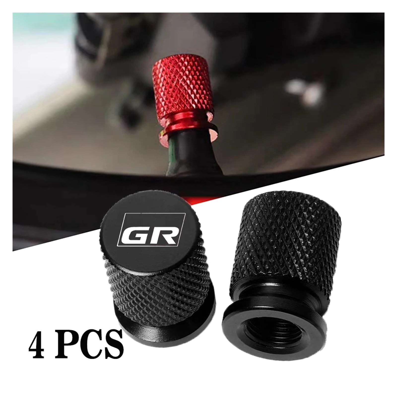 Autoreifen-Luftkappen-Abdeckung Für GR GAZOO Racing Auto-Styling-Zubehör, 4 Stück, Auto-Rad-Reifen-Ventilkappen, Reifen-Stielabdeckungen, Legierung, Airdust-Reifenkappe(Red)