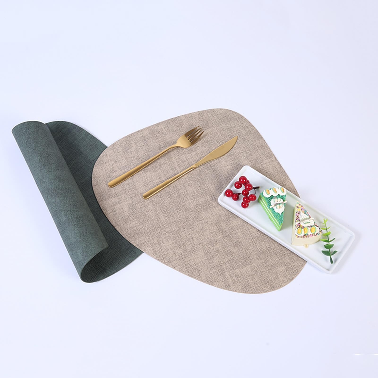 AMDXD Juego de 6 manteles individuales textiles triangulares, piel sintética, manteles individuales, Navidad, monocolor, textura de vacuno, antideslizantes, color beige, amarillo, para restaurante,