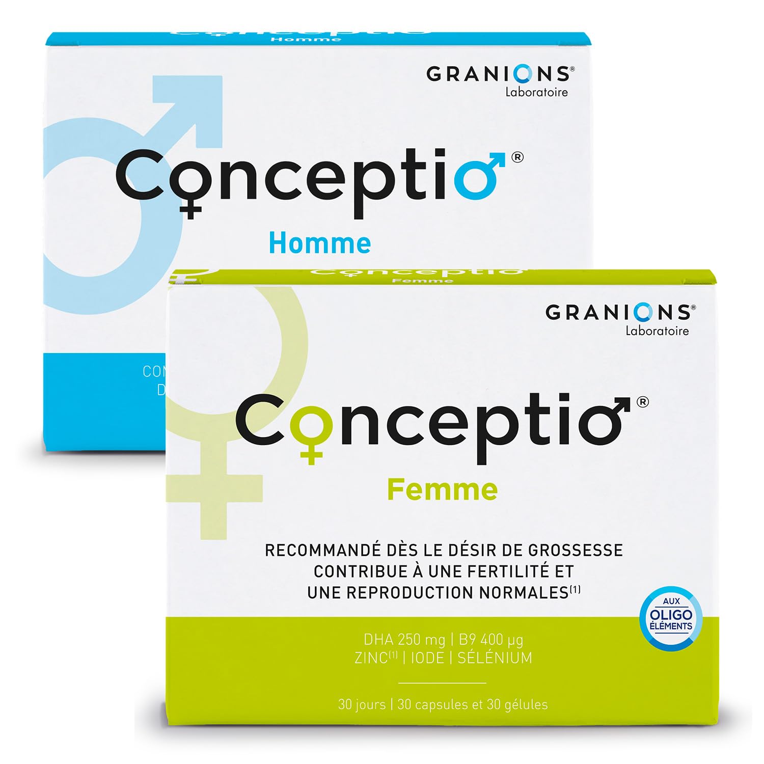 GRANIONS | Duo Conceptio Homme + Conceptio Femme | Contribue à la fertilité du couple | Vitamines, Acide Aminés, Acide Gras (Dha), Oligoéléments | Marque Française | Programme De 30 Jours