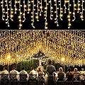 Icicle lights Outdoor - 33ft Christmas Lights with 400LED 75 Drops 8 Modes, Plug in Curtain String Lights Waterproof for Holiday Wedding Party Home Garden Bedroom Indoor Outdoor Decoration,Warm White