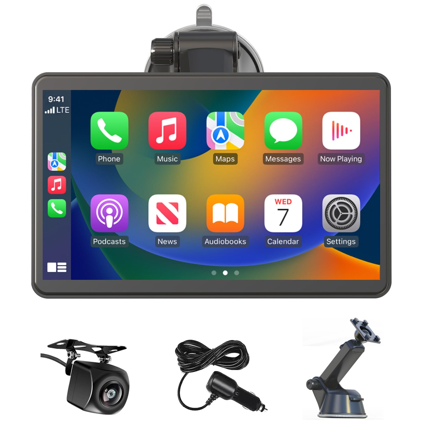 7" Portable Apple Car Play Screen for Vehicle, Wireless Android Auto & Apple Carplay Screen for Car with Backup Camera, Bluetooth, GPS Navigation, Voice Control, Mirror Link, FM, AUX - 1