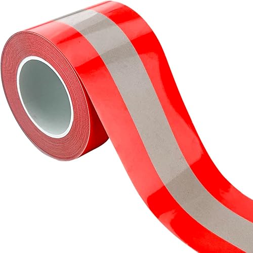 Miniatura 9 de Cinta de vinilo reflectante de transferencia de calor de alta visibilidad para ropa, 2 pulgadas x 5 yardas (rayas rojas fluorescentes)