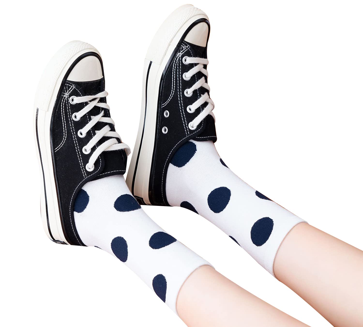Calcetines de algodón con volantes para mujer, diseño de lunares, por encima del tobillo, para niñas grandes, 5/6 pares