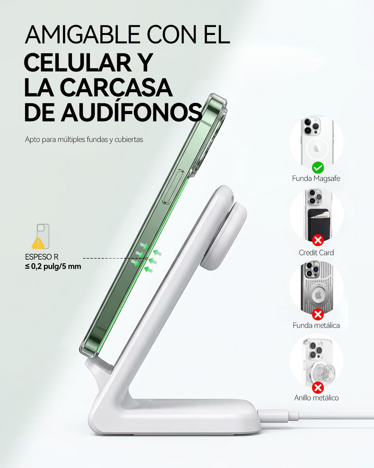 Unico Cargador Inalámbrico 3 en 1 Portátil Rápido 15W con Cable sin Cargador para iPhone 17/16/15/14/13/12 para AirPods para Apple Watch Ultra/SE (Adaptador no Incluido)