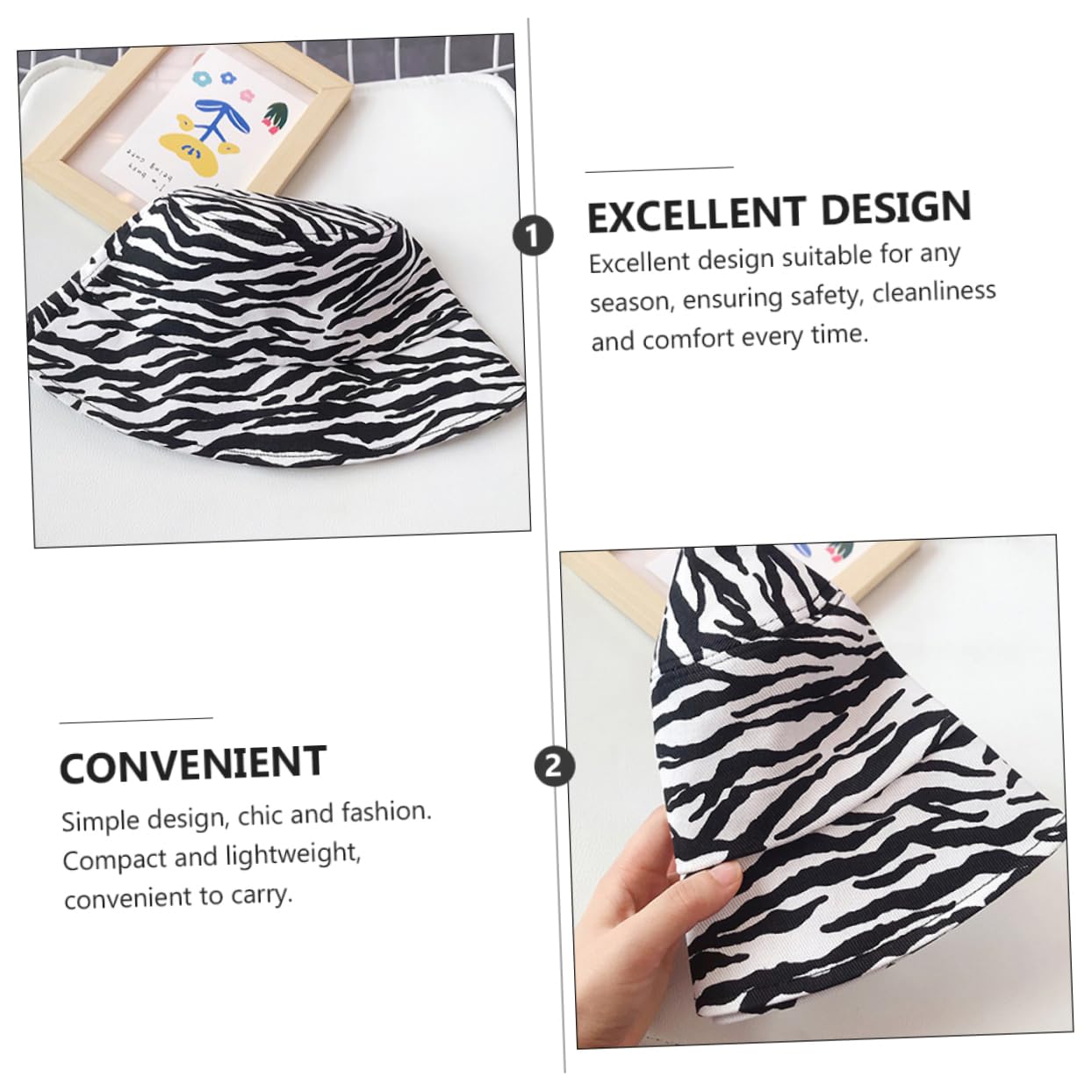 GALPADA Elegant Zebra Stripe Sun Hat Lightweight Bucket Hat for Summer Beach Outdoor Fun