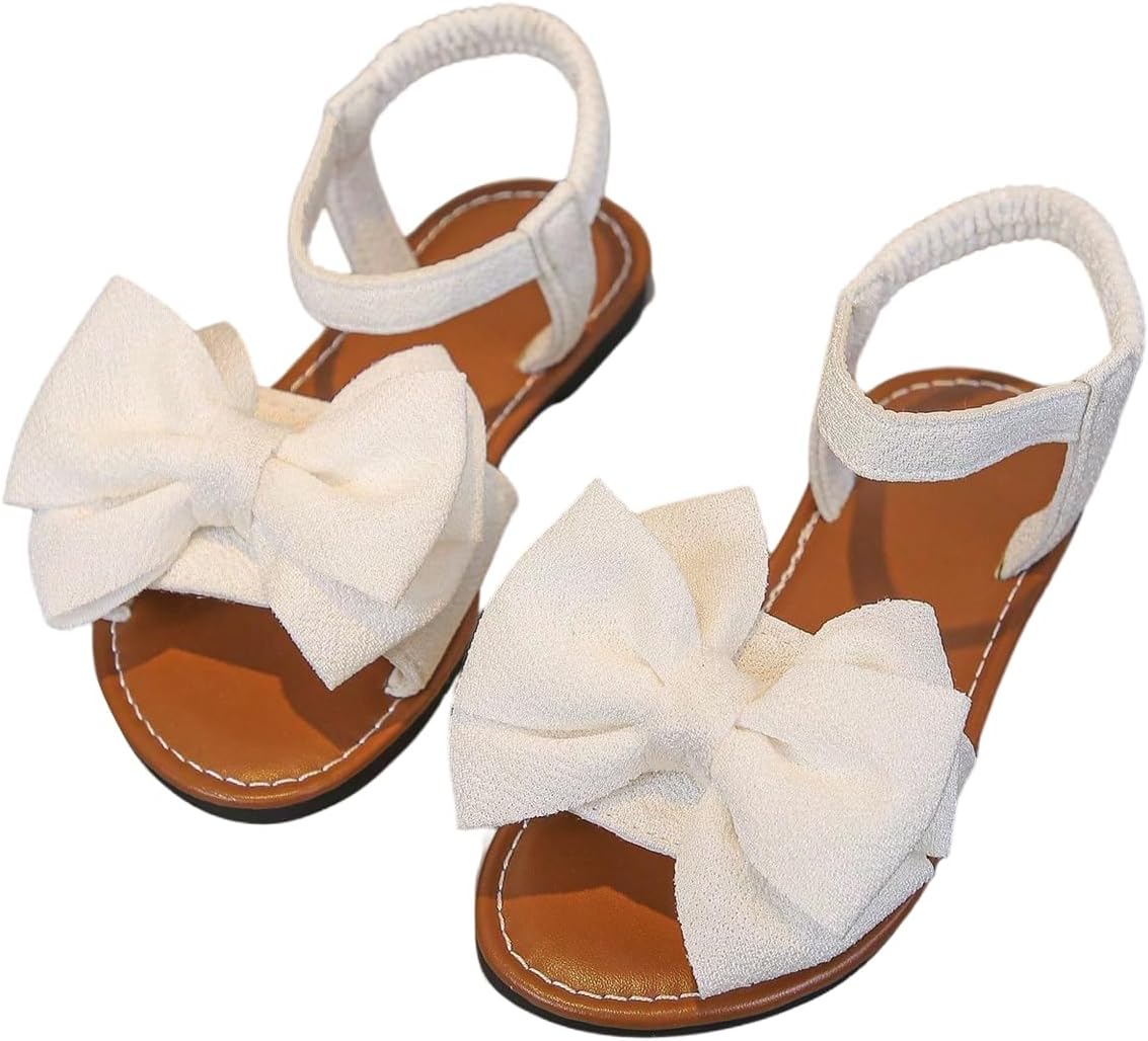 GORGLITTER Girl's Sandals Dressy Bow Ankle Strap Sandal Open Toe Slides Flats Summer Cute Vacation Sandals