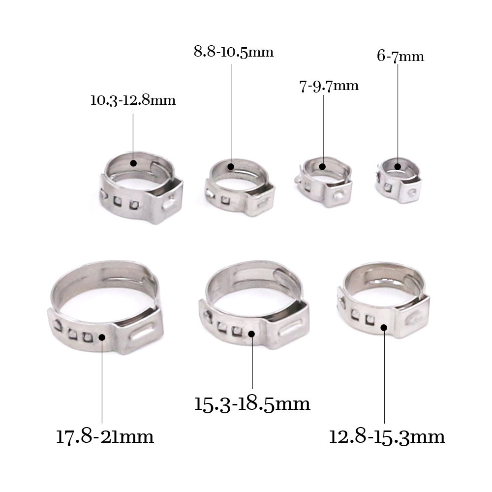 70Pcs Single Ear Stepless Hose Clamps Stainless Steel Cinch Clamp Rings Hose Clamps Kit for Tubing Pipes with Storage Box