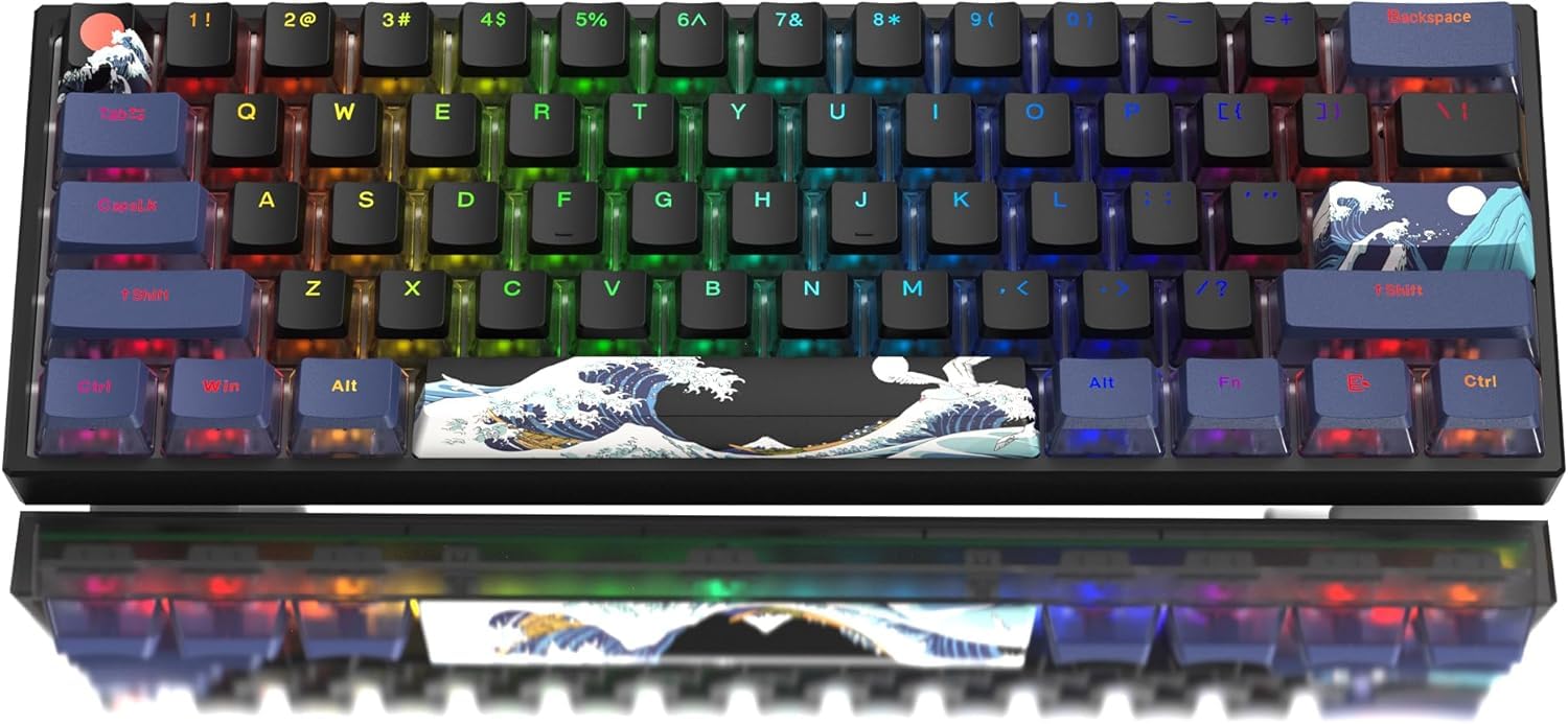 WK61 Tastiera da Gioco Meccanica 60%, Hot Swappable, Tastiera da Gioco Meccanica Cablata RGB con PBT Mare di corallo nero per Giocatori/PC/Win - Interruttore Lineare Rosso