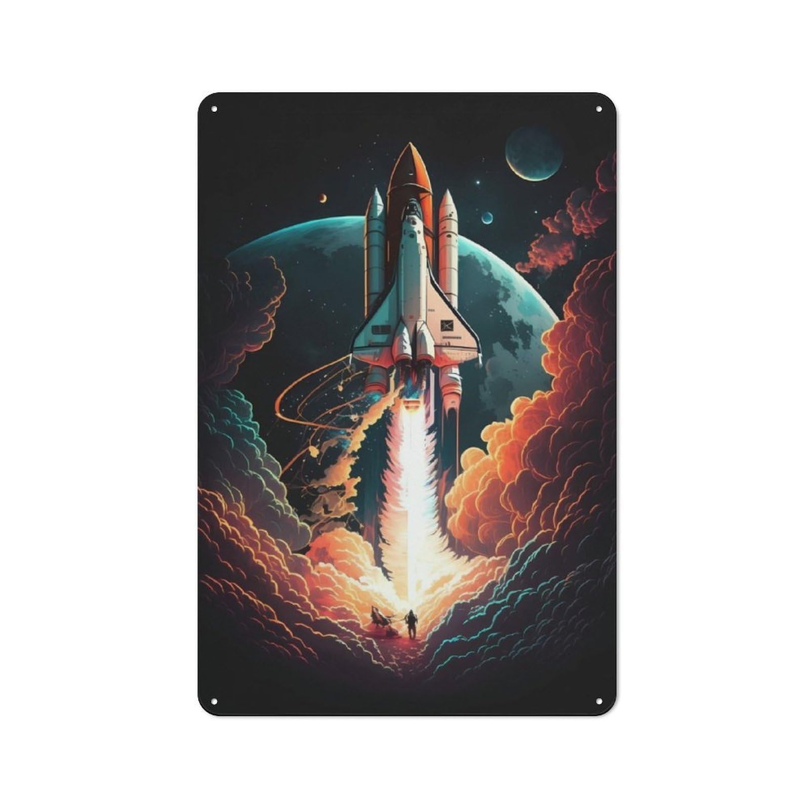 Junmoney Rocket Take Off Metal Gift Sign 30X20cm, Vintage Home Wall Decor For Home, Shop, Pub Or Studio Wall