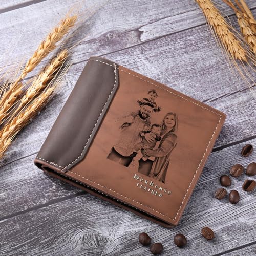 MeMeDIY Personalized Leather Bifold Wallets for Men Custom Engraved Photo/Initial/Text Mens Wallets Customized Wallet Gifts for Men Boyfriend Son Dad Husband (B2-Initials & Inside Text, Light Brown)4