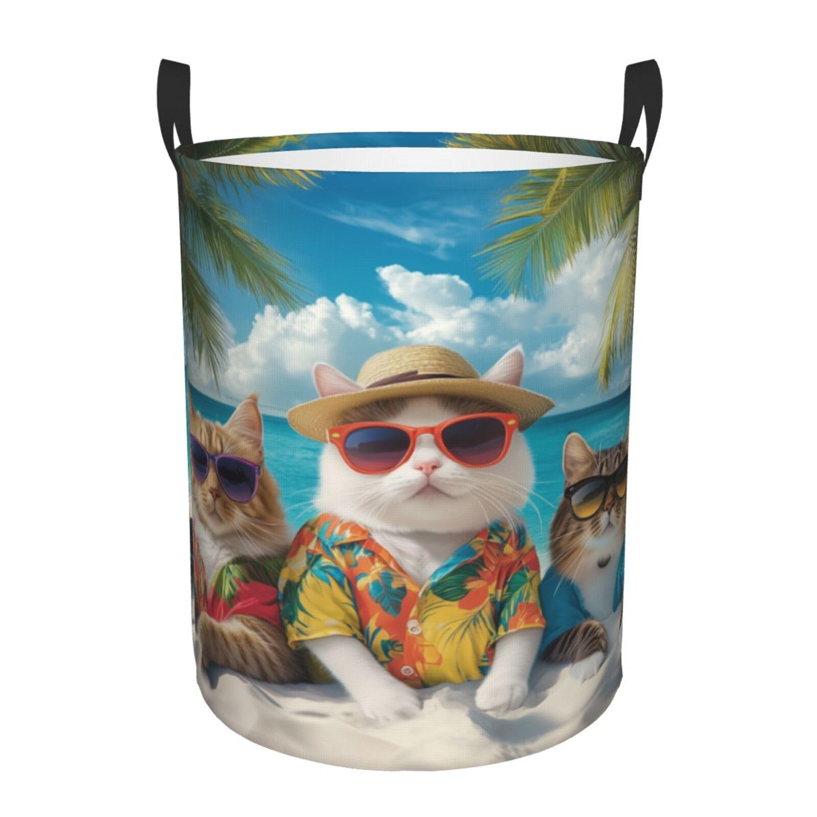 Cesto para Ropa Sucia 40X50cm Divertidos animales: gato mar y playa
