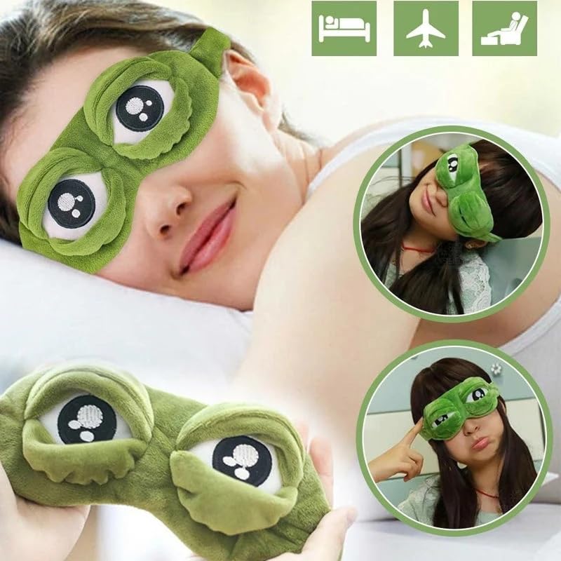 Máscara De Ojos De Rana 3D De Peluche – Antifaz Suave Y Transpirable Para Dormir, Viajes Y Disfraces, Regalo Para Niños, Hombres Y Mujeres (Verde, 18x7 Cm)