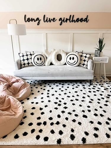 Miniatura 6 de Hauteloom Tilos - Alfombra dálmata para sala de estar, dormitorio, cuarto de bebé, alfombra lanuda con patrón de puntos, pelo alto de felpa, negro,