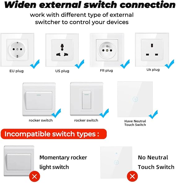 Mini WiFi Smart Light Switch DIY Breaker Module with Power statistics 16A Smart Home WLAN Bluetooth Switch Wireless Switches ompatible with Google Home,Alexa Echo