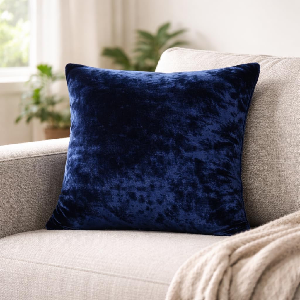 Navy Blue Velvet Cushion 12x12 Inch Pack of 2 | Soft Zip Cushion 4