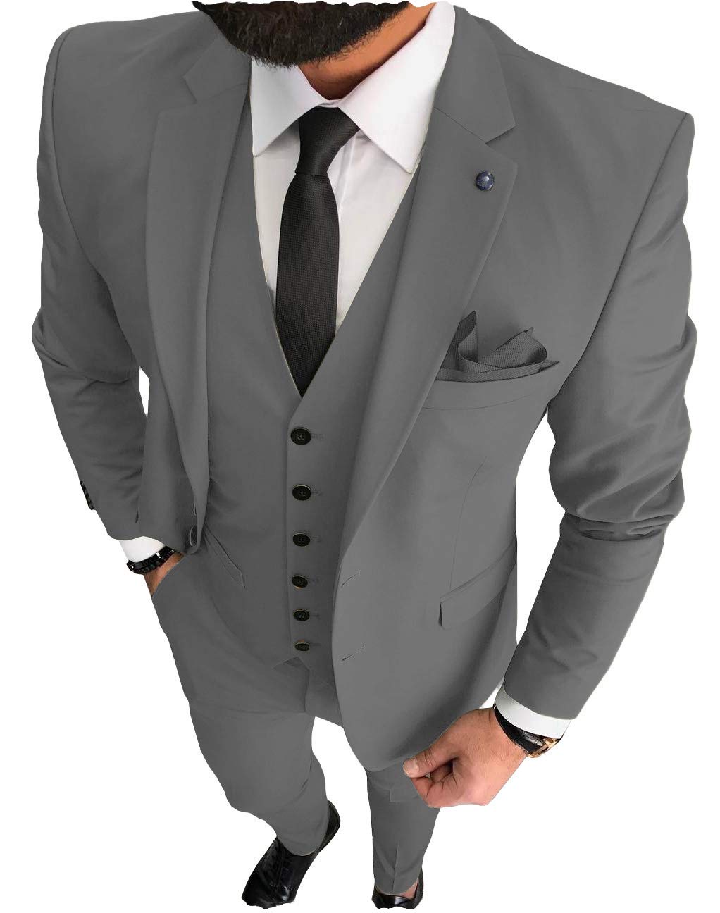 AesidoCasual Men's Suits Regular Fit Business Tuxedos Solid Notch Lapel 3 Pieces Blazer+Vest+Pants for Wedding