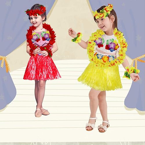 Miniatura 7 de Fighting to Achieve Conjunto de disfraz de falda de hierba roja hawaiana de 11.8 in para niñas