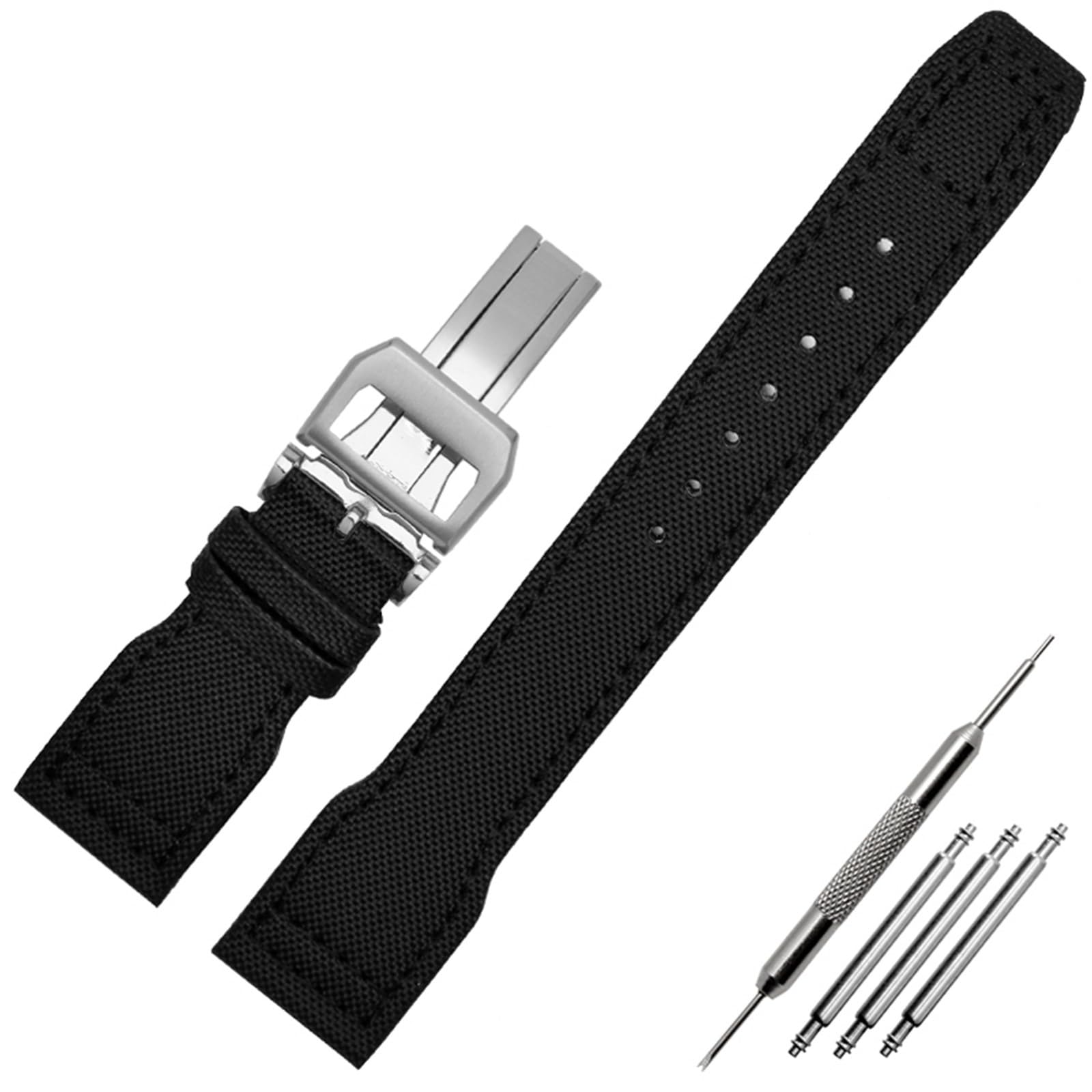 Bracelet de Montre à Rivets en Nylon et Cuir véritable de 22 mm, pour Montre de Pilote IWC Big IW5009, Bracelet en Cuir de Vache