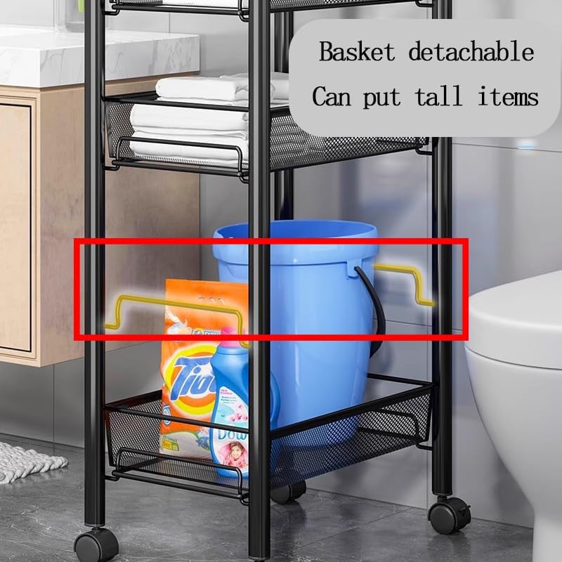 5 Tier Fruit Basket Stand, Metal Wire Storage Organizer for Kitchen Pantry, Stackable Cart for Fruits and Vegetables, Snacks, Cans, and Tissue, Black