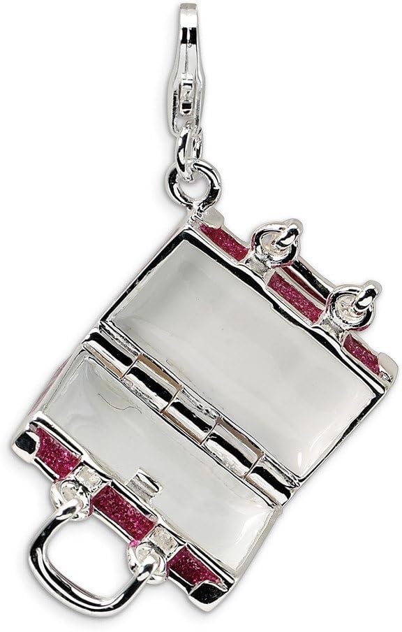 Jewels By Lux Sterling Silver 3-D Enameled Fuschia Luggage w/Lobster Clasp Charm