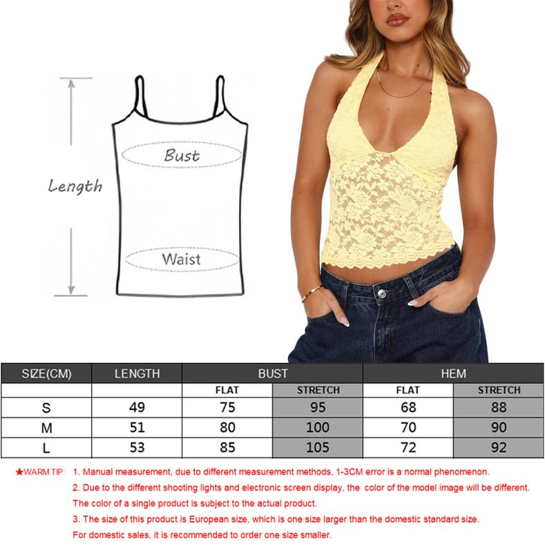 Tank Top damski, seksowny, bez rękawów, głęboki dekolt w kształcie litery V, koronkowy top Y2k, wiązany na szyi, na lato, slim fit, koronkowy top z odkrytymi plecami, górna część do klubu, na