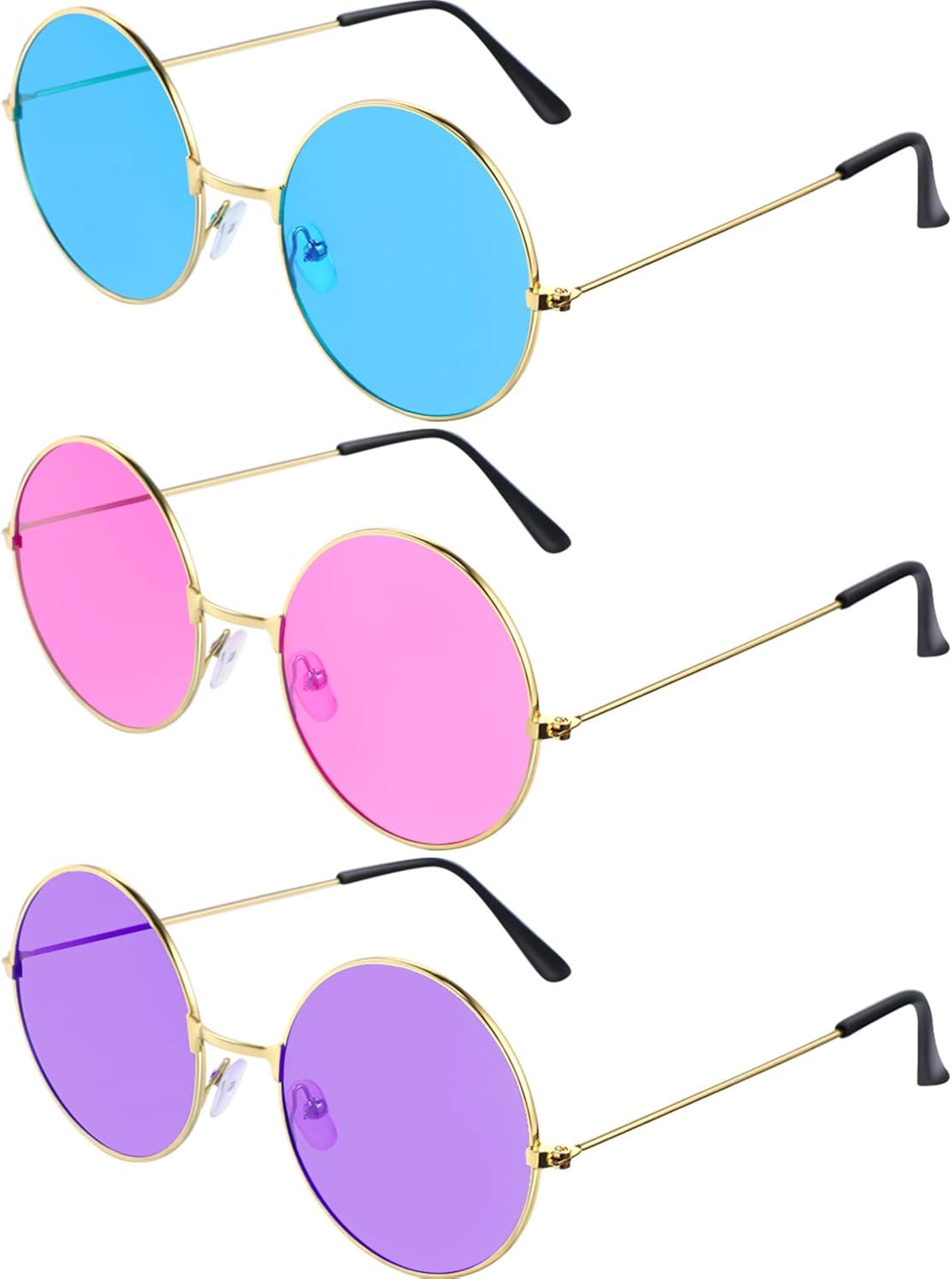 3 Pairs of John Hippie Sunglasses Hippie Dressing Accessory Retro Round Sunglasses Pink Purple and Blue 60's or 70's Style Circle Glasses : Clothing, Shoes & Jewelry