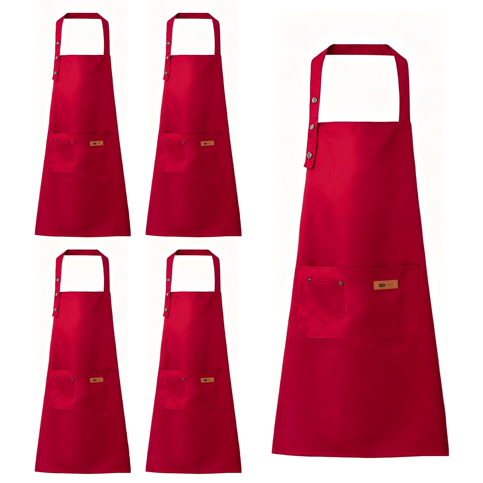 YKUKIZEE 5 Pack Red Chef Apron Catering Apron Kitchen Apron with Pocket