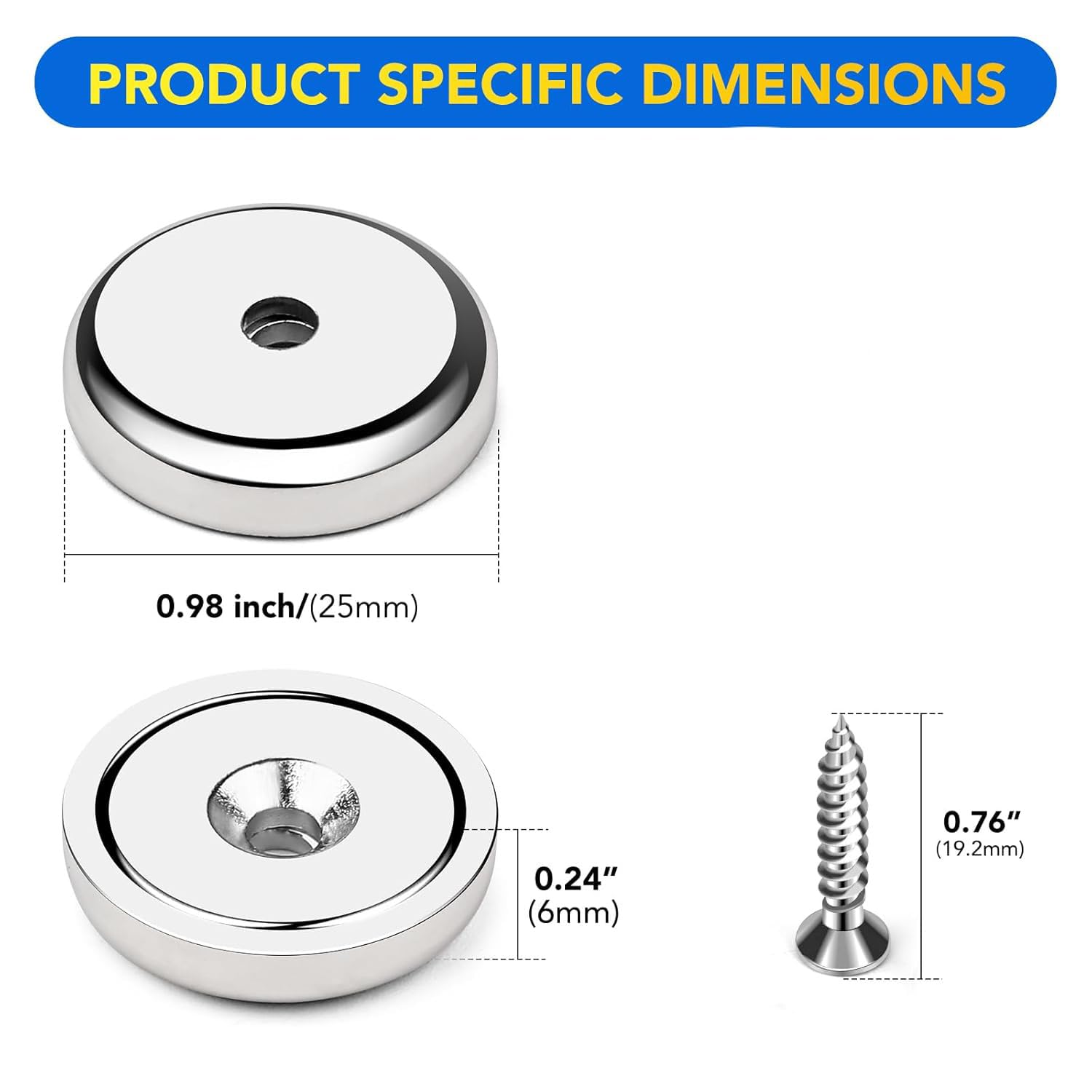 DIYMAG Magnets 60LBS 12 Pack 0.98 Inch with Countersunk Hole — Amazon image 2