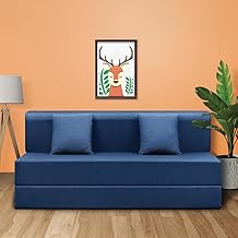 Sleepyhead Napster Sofa Cum Bed | 3-Year Warranty | 3 Seater Foldable Sofa Bed with 2 Cushions | 5-in-1 Convertible Sofabed | High-Density Foam | Washable Cover | Indigo Blue (6 X 5 Feet)