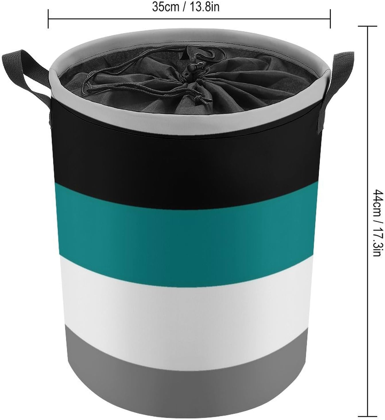 Large Laundry Hamper Bag, Teal, Gray, Black, and White Stripe Collapsible Laundry Basket with Drawstring Dirty Clothes Organizer Washing Bin for Family Essentials Storage