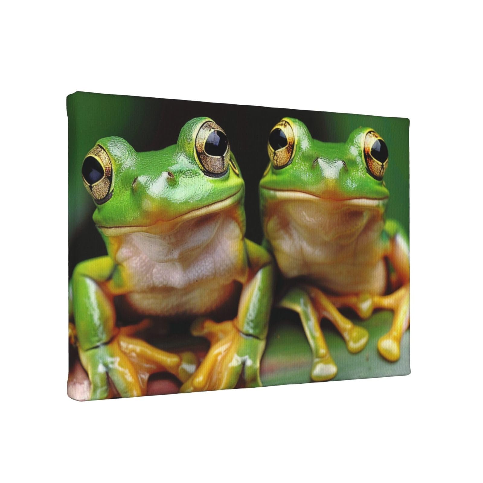 YKLJG Cute Frog Printed Wall Art Canvas Painting 30x20 CM Wooden Framed Picture Painting Artwork Prints for Bedroom Kitchen Home Office Decor