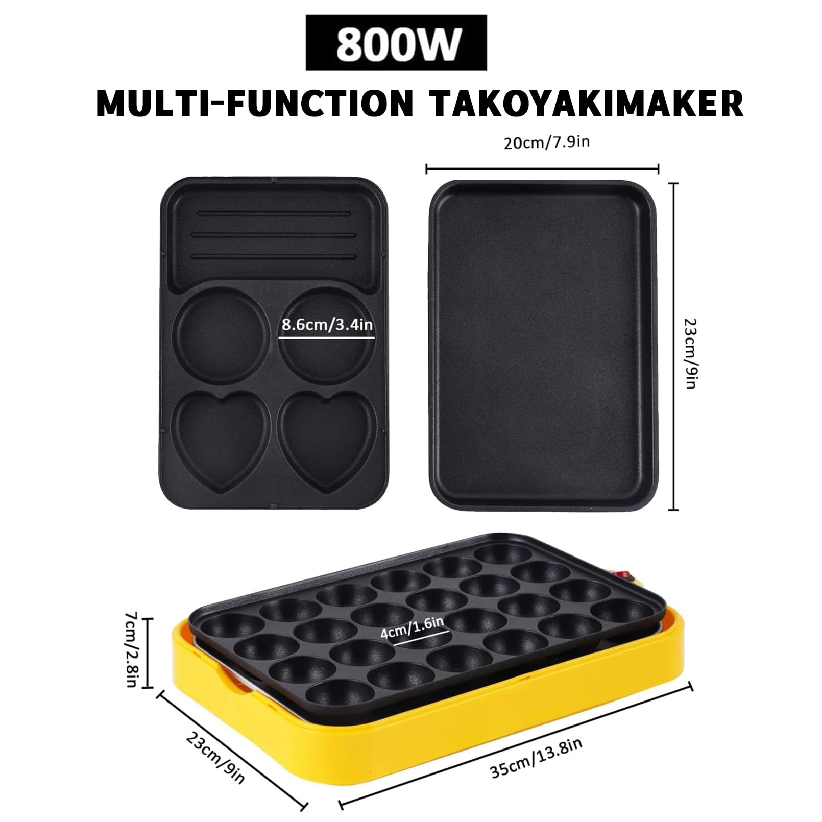 24 Löcher Takoyaki Pfannkuchenhersteller mit 3 Austauschbaren Pfannen, Elektrobratengrill-pan Automatische Temperaturregelung, Nicht-stick, für Grill, Wurst, Eier, Sandwich