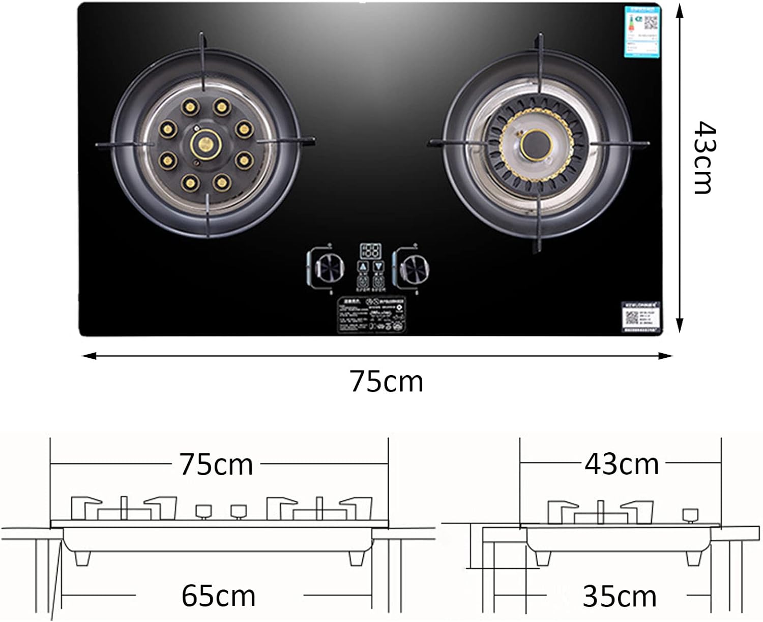 Drop-In Gas Stove Top 2 Burner, Tempered Glass Gas Cooktop, Home Kitchen Built-In Gas Cooker, 0-180 Minutes Timer(Black) (Black)