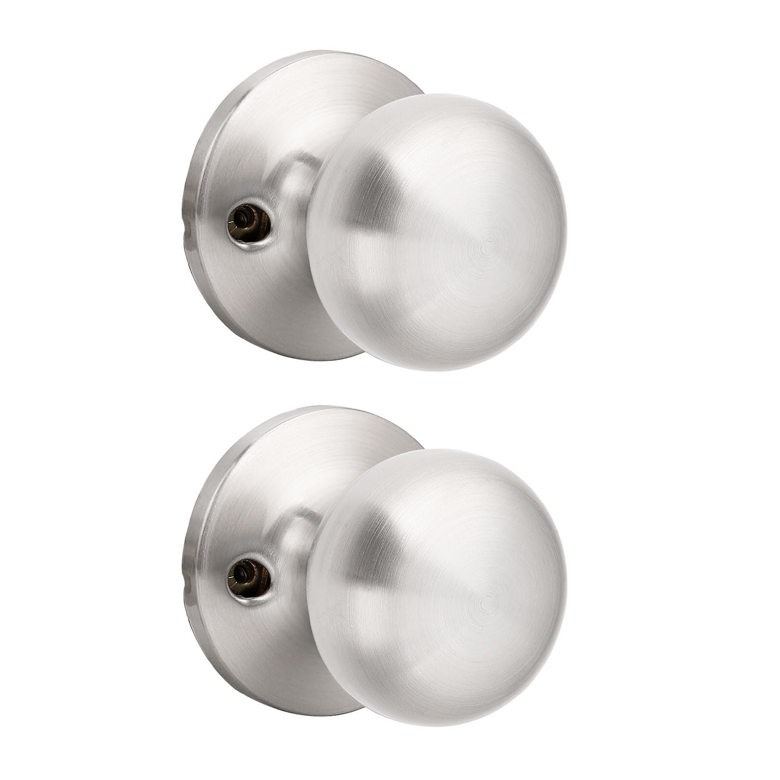 GOBEKOR 2 Pack Single Dummy Door Knobs Brushed Nickel Interior Dummy Knobs for French Doors Round Door Knobs Stainless Steel Door Pull