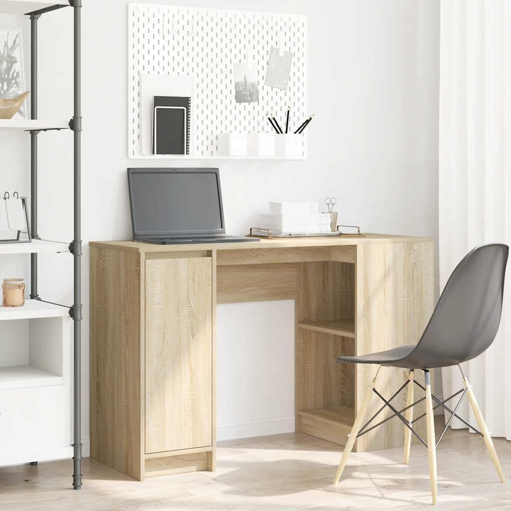 Scrivania in rovere Sonoma, 120 x 42 x 76 cm, con spazio e ripiano, ergonomica, per ufficio, casa, computer, laptop, gaming, segretario, salvaspazio, con cassetto