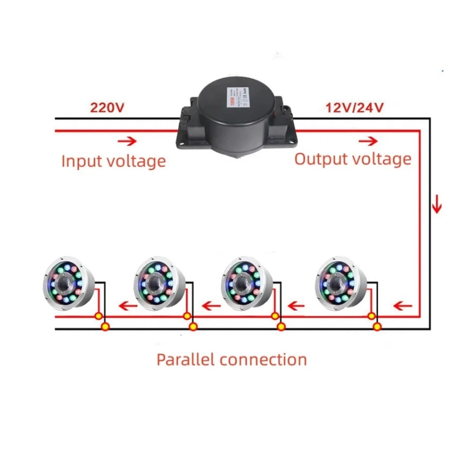Transformador subacuático a prueba de agua Lámpara de fuente Led, lámpara subacuática especial impermeable, transformador 12v24v, encendido, unidad exterior IP68 30W 60W