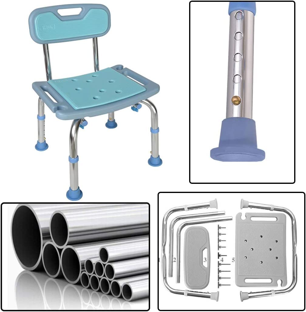 Banco de Ducha con Respaldo para Personas Mayores, Silla de Ducha para Personas con discapacidad, Taburete de baño de Altura Ajustable y Seguro, Asiento de bañera, Silla de Ducha, 41 x 28 cm