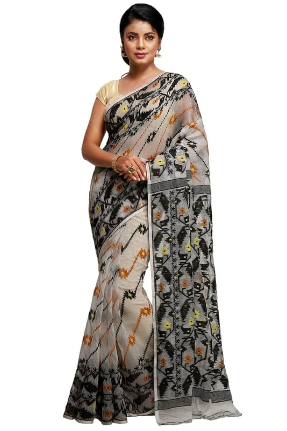 BENGAL HANDLOOM Women's Cotton Silk Exclusive Allover Soft Mod1 Jamdani Sarees, Multi