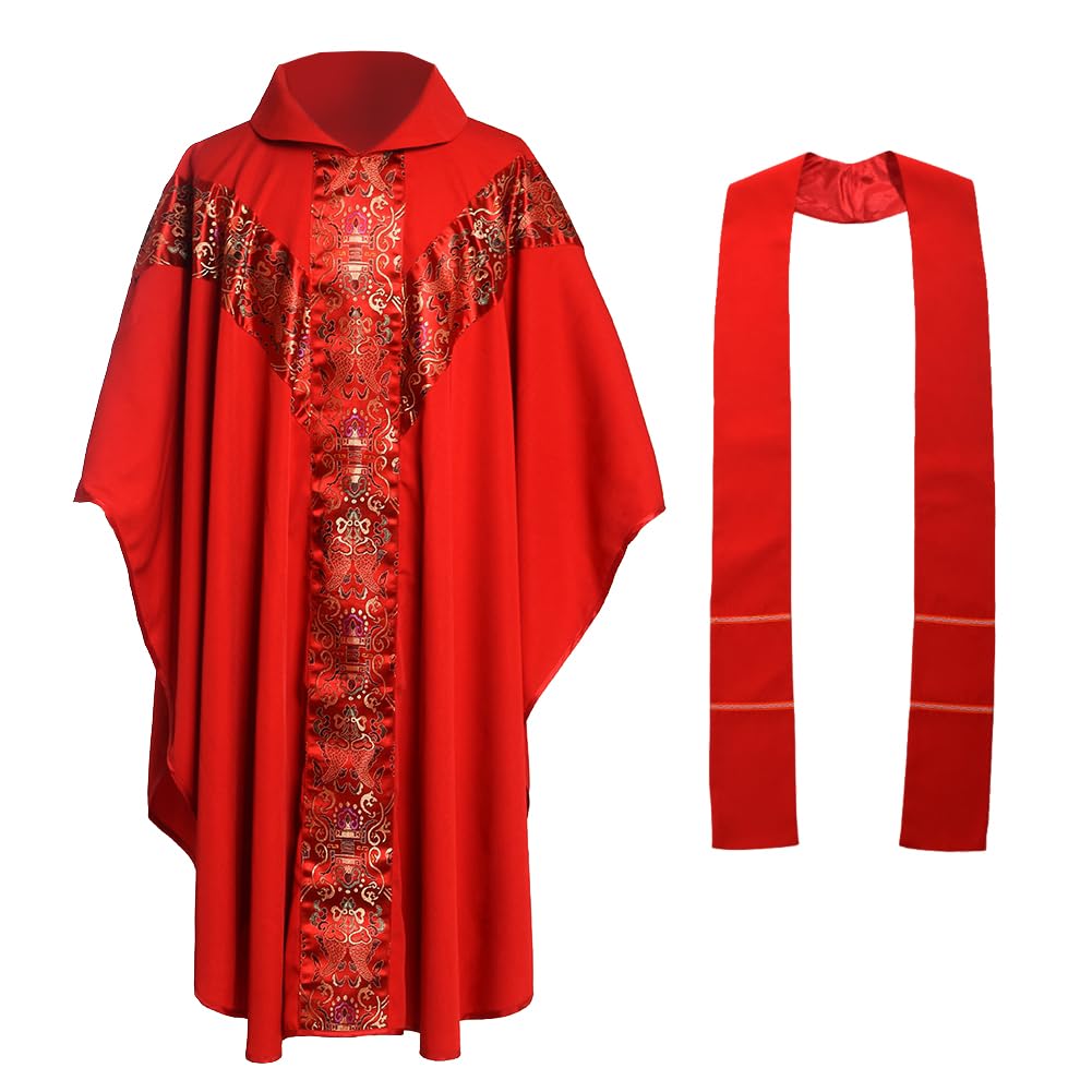Blessume Red Priest Chasuble Embroide Vestments Altar Mass Vestments
