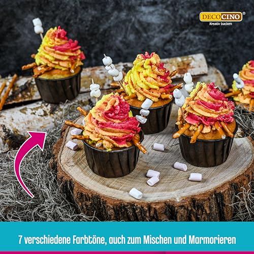Decocino Farbpaste-Set 6er-Set – 6 x 20 g – Lebensmittelfarben in Rot, Rosa, Grün, Gelb, Blau und Schwarz, ideal zum Einfärben von Kuchen, Fondant und Cremes – AZO-Frei und Glutenfrei