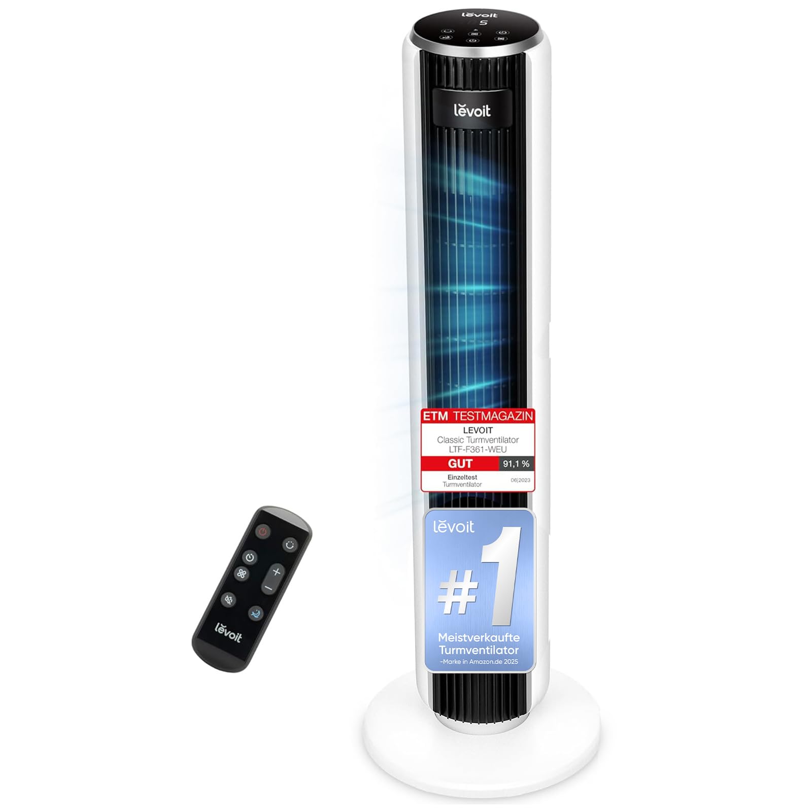 Levoit-Turmventilator mit Fortschrittlichem Schlafmodus-Ventilator leise 12Std Timer 4 Modi 5 Geschwindigkeiten-Automatikbetrieb mit Sensor-Oszillation Tower Fan mit Fernbedienung Weiß 92CM