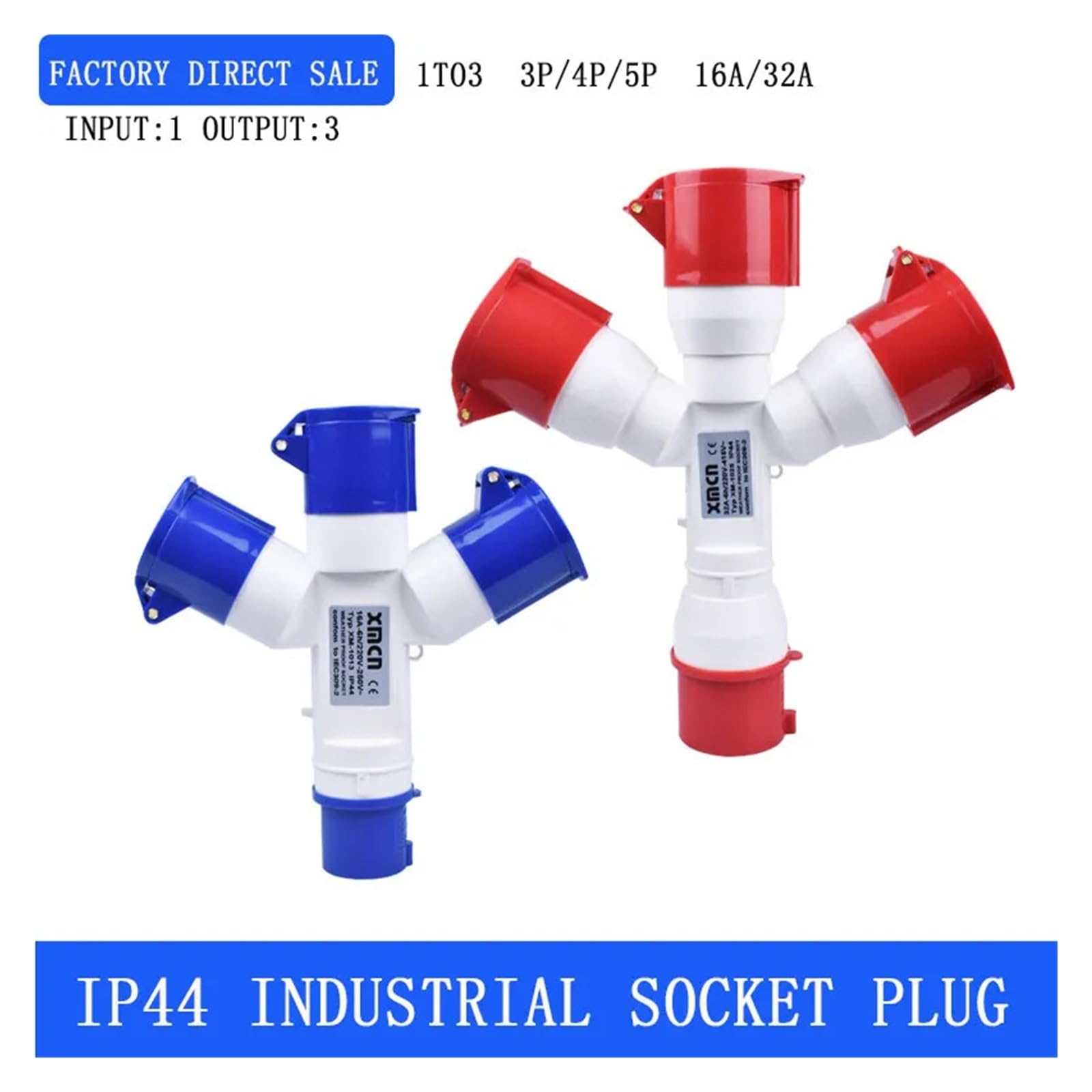 Enchufe industrial impermeable y a prueba de polvo, 1 entrada, 3 IP44 3P/4P/5P, enchufe de tres vías 220V 380V enchufe de tres vías (3P 32A)