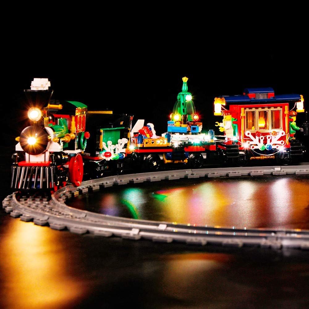 Vonado Led Lighting Kit for Winter Holiday Train Creator City Building Blocks, Creative Building Brick Kit Model Light Set for Gifts, Compatible for Lego 10254 Building Block Toy(Only Lights)
