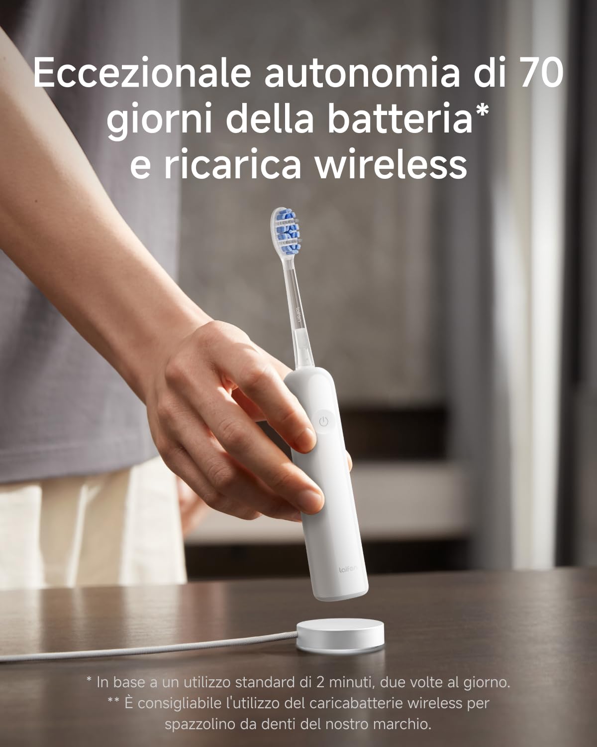 Laifen Wave Pro Spazzolino Elettrico Sonico per Adulti – Spazzolino Sonico con Oscillazioni a 60°, App Intelligente, Batteria da 70 Giorni, 2 Testine, Impermeabile IPX8 (ABS Bianco)